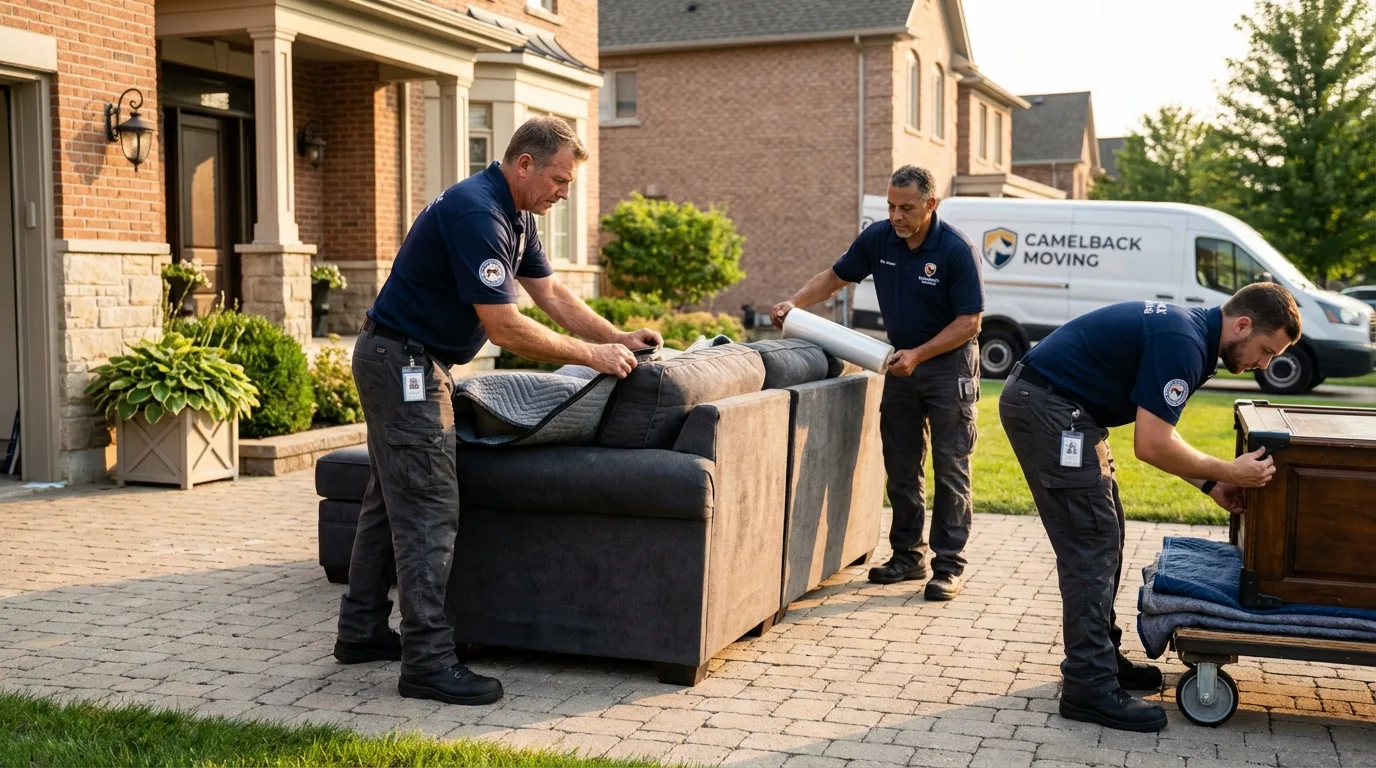 Large estate moving crew wrapping furniture in Bellaire, OH