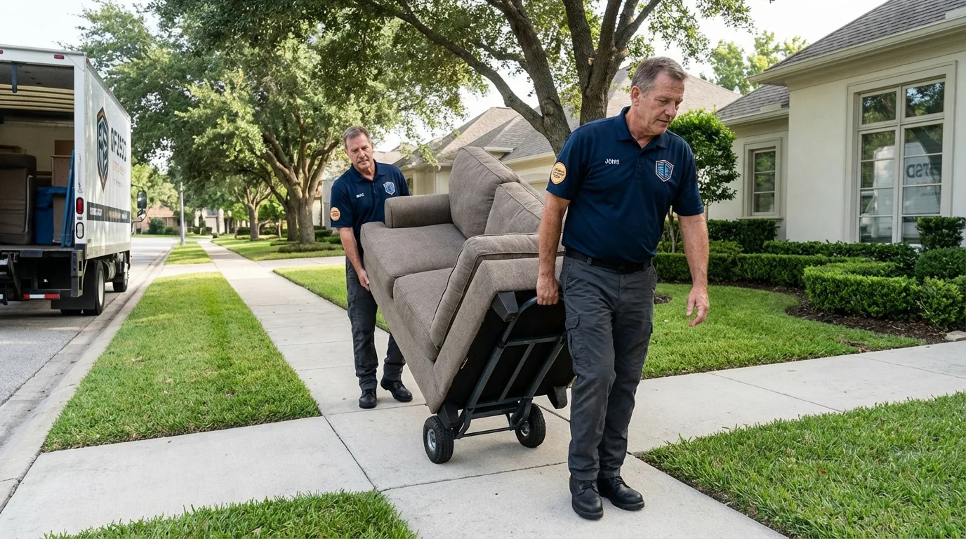 Local residential moving crew loading furniture in Bellaire, OH