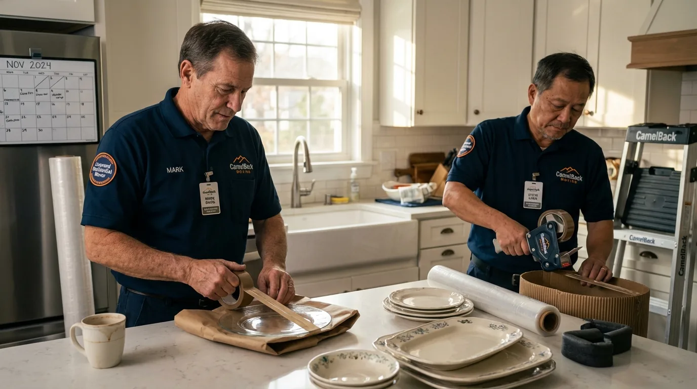 Professional crew packing kitchen dishware in Bellaire, OH